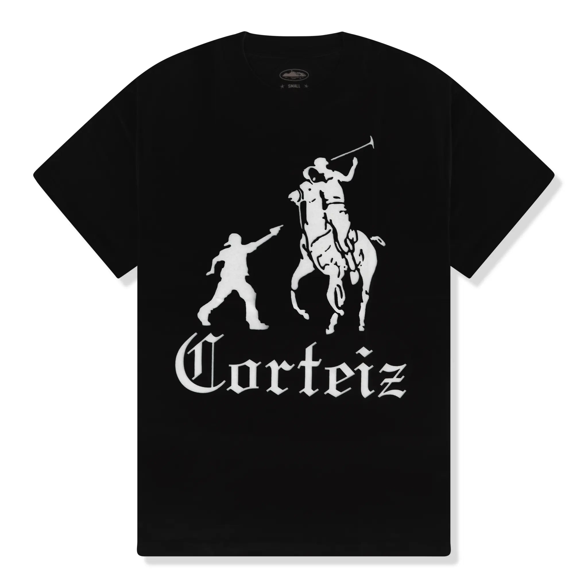 Front View of Corteiz Jack Boys Black White T Shirt 07892 1SS2504CJBTB-BLACK